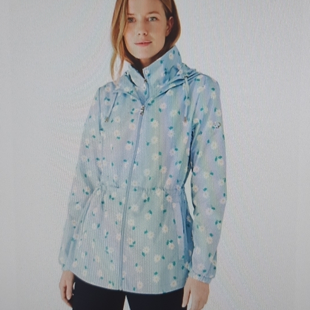 Kate Spade Packable Anorak Rain Jacket Aphrodite Green Floral Extra Small NWT